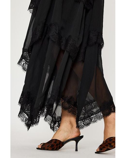 By Anthropologie Black Lace Ruffle Layered Maxi Dress