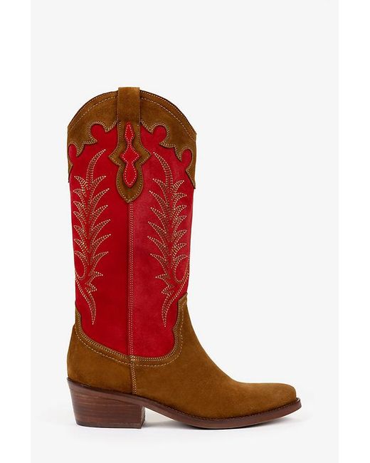 Penelope Chilvers Red Jolene Suede Cowboy Boots