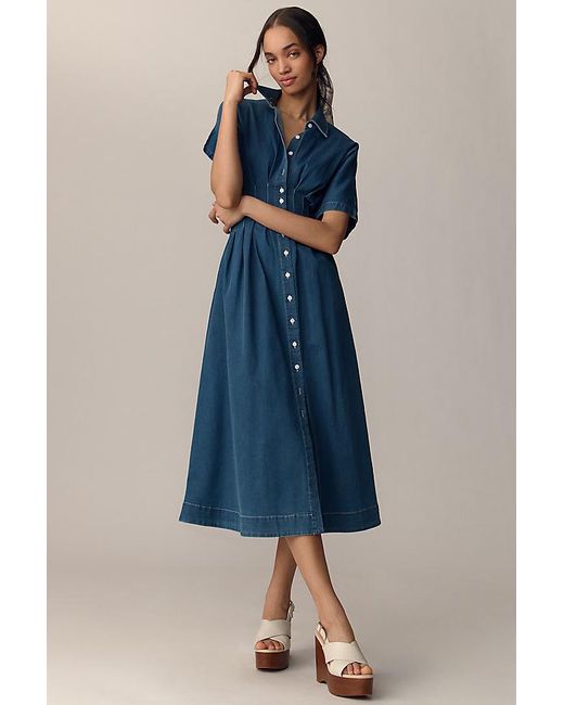 Exquise The Tobie Button-Front Pleated Shirt Dress By Denim Edition in Blue  | Lyst UK
