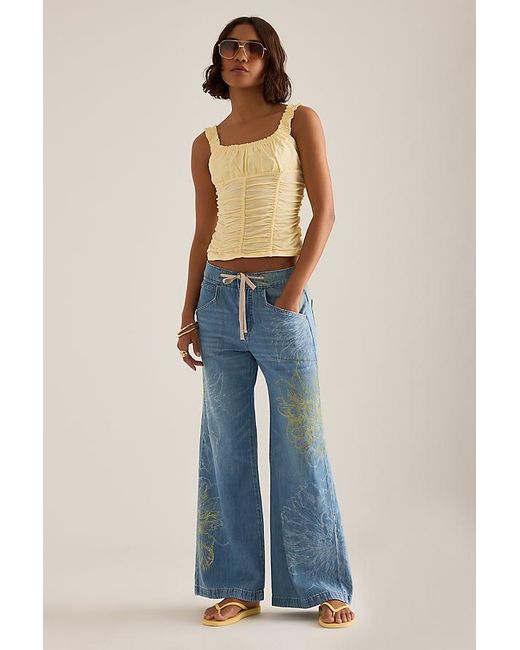 Pilcro Blue High-Rise Wide-Leg Drawstring Jeans