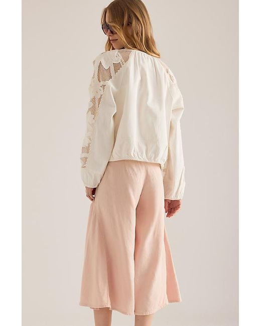 By Anthropologie Natural Floral Embroidered Bomber Jacket