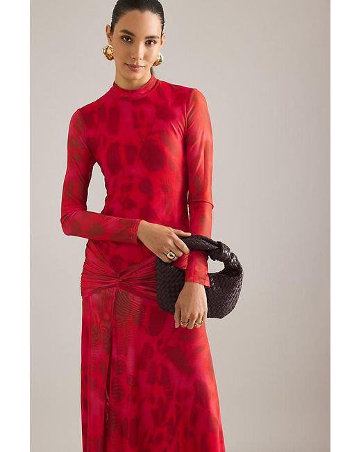 Bardot Red Lea Floral Mesh Midi Dress