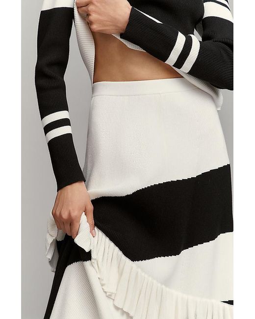 Maeve Gray Asymmetric Ruffle Maxi Skirt