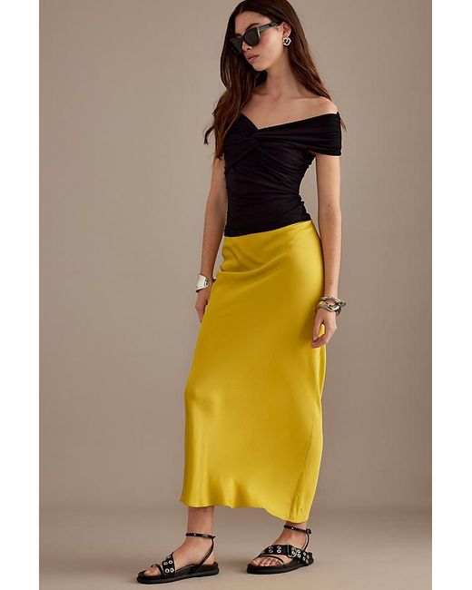 Anthropologie Yellow Satin Bias Maxi Slip Skirt