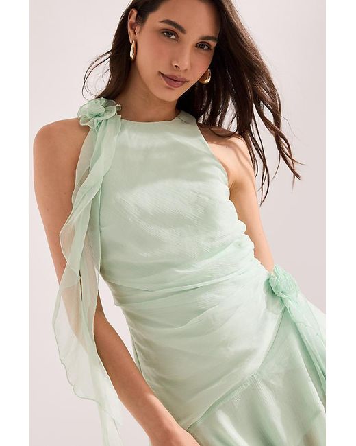 Bardot Green Ivana Asymmetric Ruffle Mini Dress