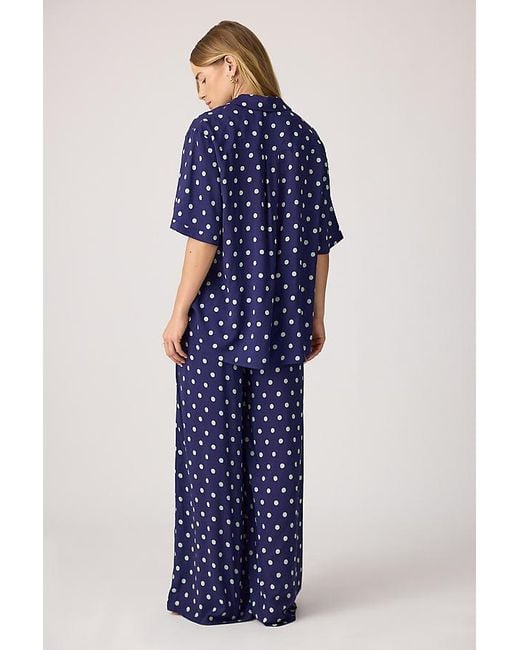 It's 9pm Blue Antibes Polka Dot Shirt & Wide-Leg Trousers Set