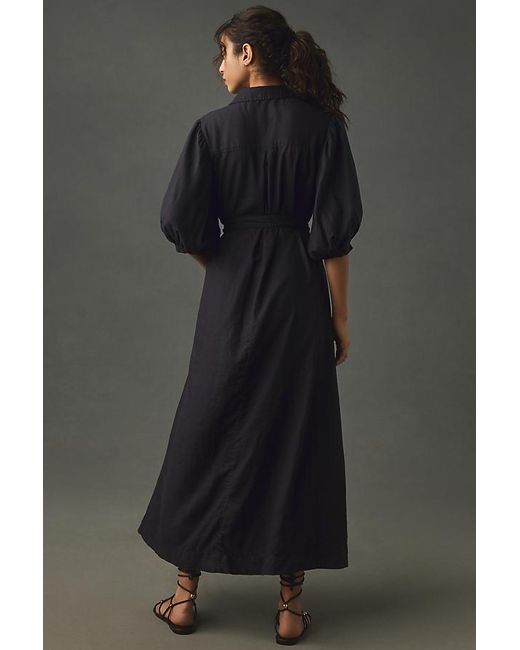 Maeve Gray Button-front Belted Maxi Shirt Dress