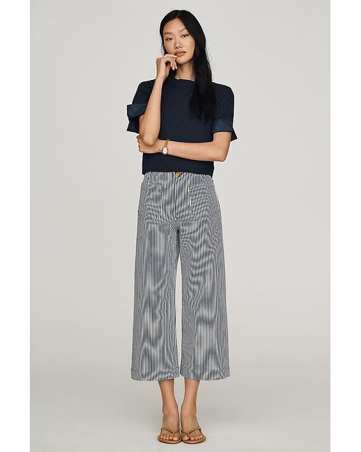 Maeve Natural The Colette Cropped Wide-Leg Trousers By Striped Edition