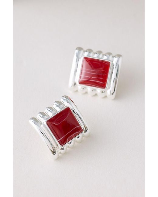 By Anthropologie Red Ribbed Stone Stud Earrings