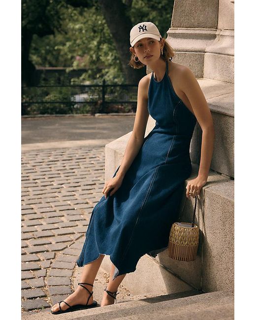Pilcro Blue Denim Halter Hanky Hem Midi Dress