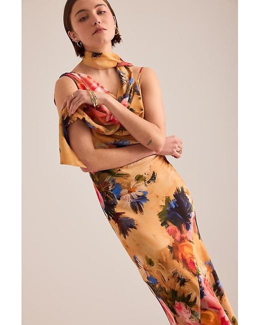 By Anthropologie Yellow Mindy Floral Scarf-Detail Maxi Dress