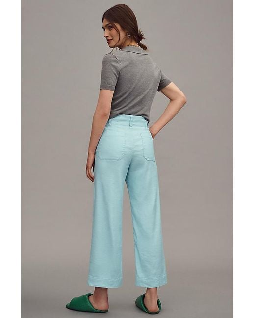 Maeve Blue The Colette Cropped Wide-Leg Trousers By Linen Edition