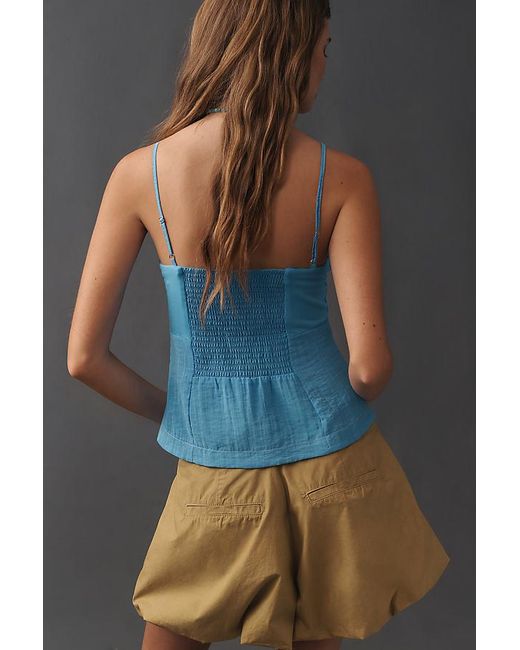 By Anthropologie Blue V-Neck Waisted Peplum Tank