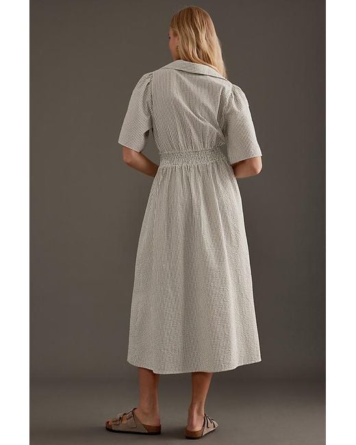 SELECTED Brown Vittoria Short-sleeve Stripe Midi Dress
