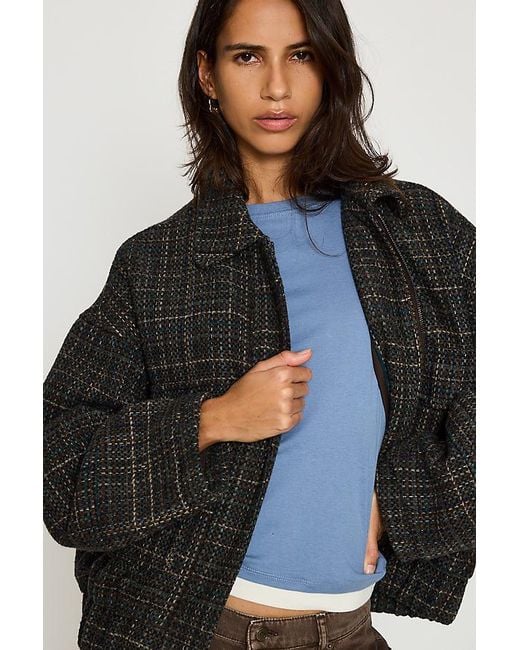 By Anthropologie Black Textured Boucle Bomber Jacket