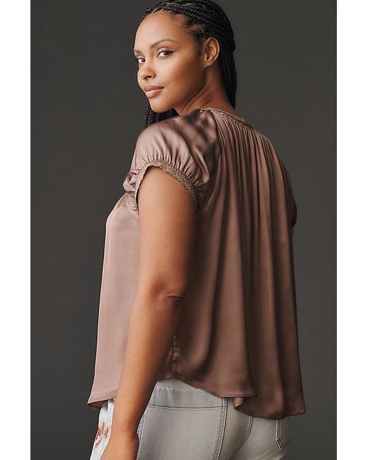 By Anthropologie Brown The Amber Short-Sleeve Silky Top