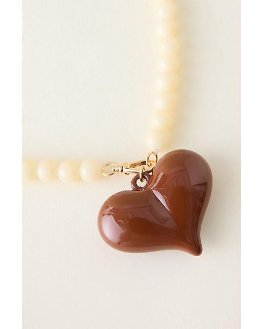 By Anthropologie Natural Beaded Heart Pendant Necklace