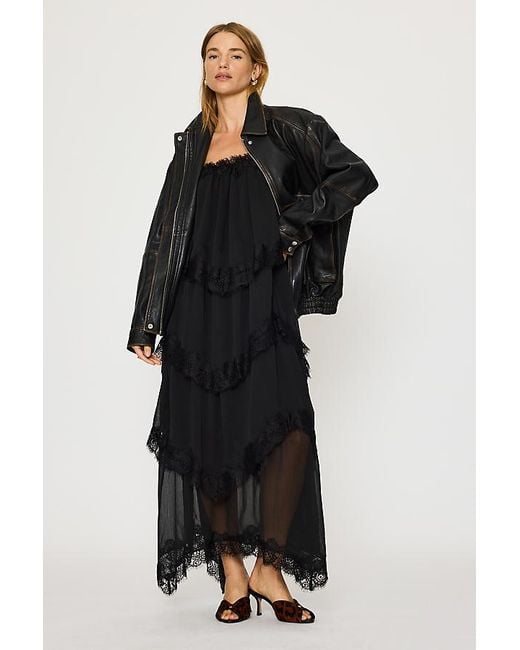 By Anthropologie Black Lace Ruffle Layered Maxi Dress