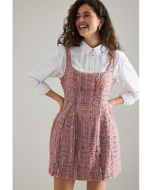 Maeve Pink Sleeveless Tweed Fit & Flare Mini Dress
