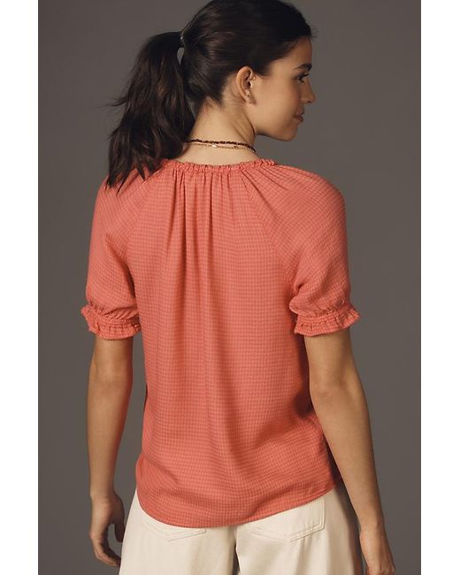 Cloth & Stone Pink Short-sleeve Tie-neck Top