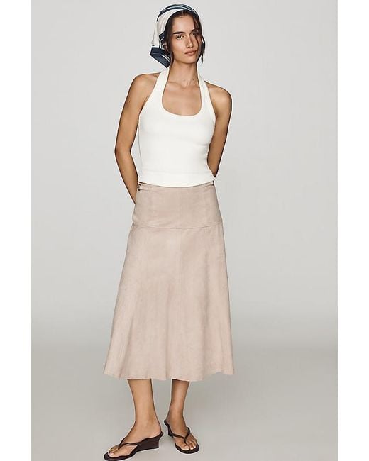 Maeve Natural Faux-Suede Waisted Midi Skirt