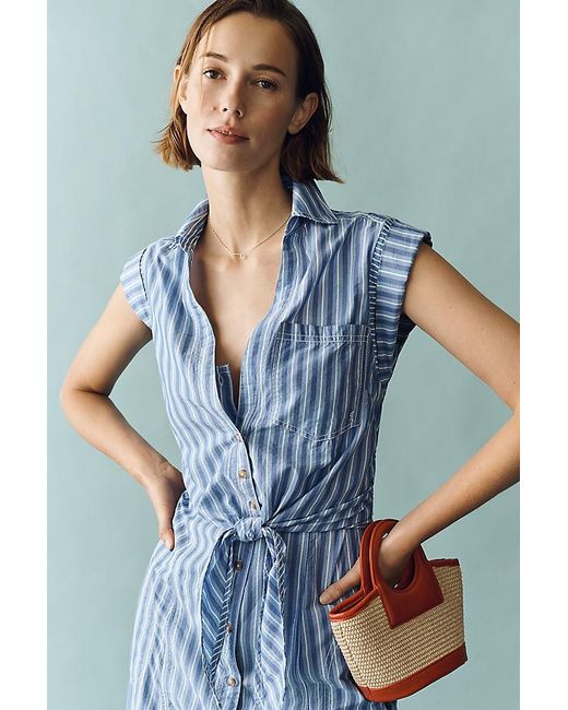 Pilcro Blue Sleeveless Wrap Shirt Dress