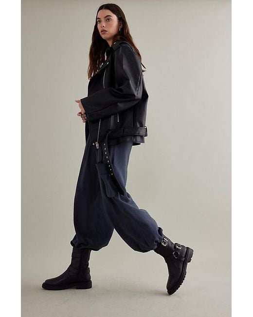 Anthropologie By Boyd Buckle Leather Moto Biker Boots in Black