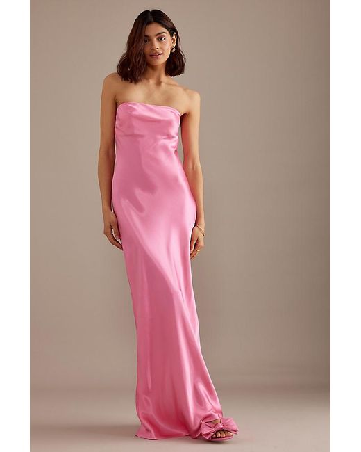 By Anthropologie Pink The Fleur Strapless Satin Maxi Slip Dress