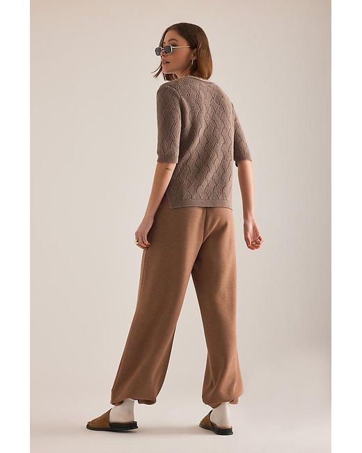 Varley Brown Agathe Pointelle Knit Top