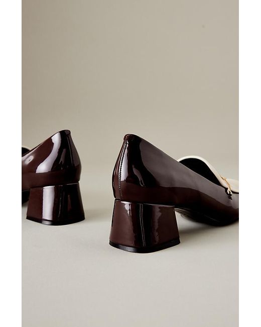 Charles & Keith Brown Patent Faux-leather Heeled Loafers