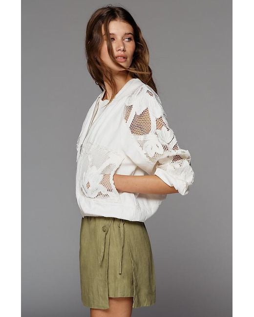 By Anthropologie Natural Floral Embroidered Bomber Jacket
