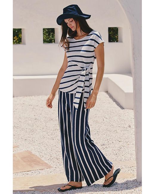 Celandine Blue Striped Terry Wide-Leg Trousers