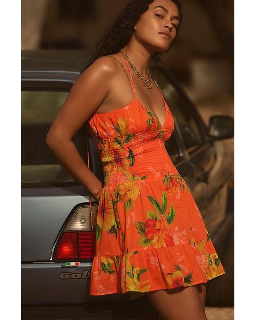 By Anthropologie Brown The Josephine Smocked Drop-Waist Dress: Mini Edition