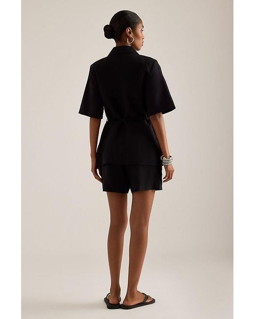 ALIGNE Black Carrie Linen-Blend Wrap Blazer