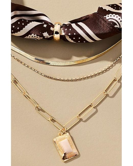 By Anthropologie Brown Scarf & Chain Necklace