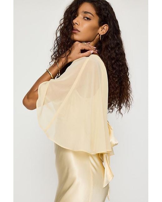 By Anthropologie Natural Casey Cape Overlay Satin Midi Dress