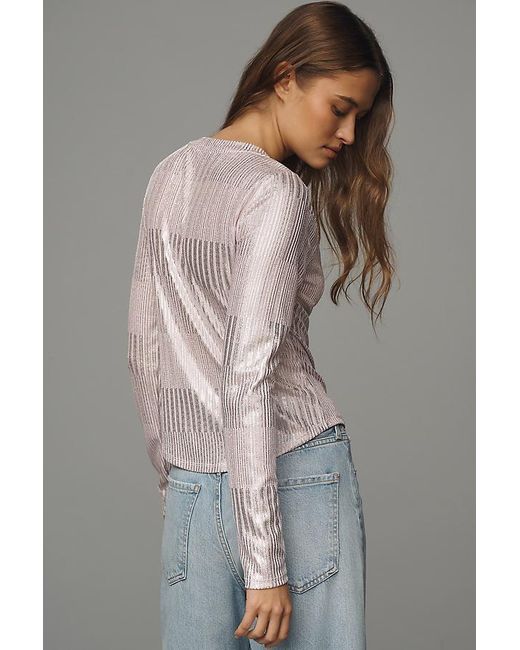 Pilcro Gray The Andie Ribbed Henley Top By : Shimmer Edition