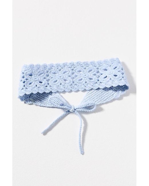 By Anthropologie Blue Cotton Crochet Headscarf