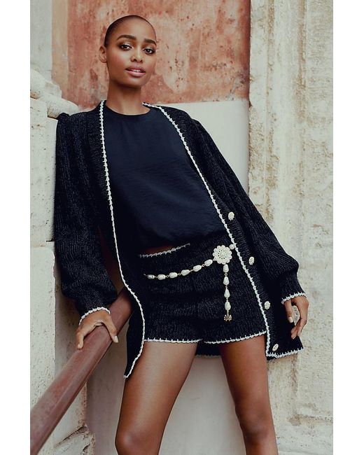 By Anthropologie Blue Encrusted High-Rise Knit Shorts