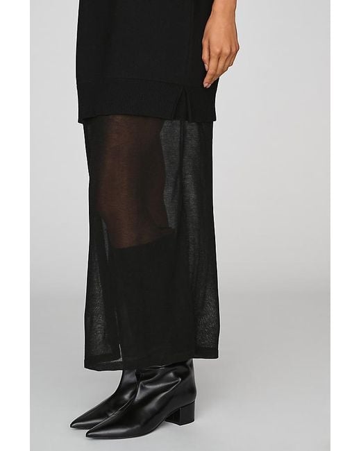 By Anthropologie Black Twofer Sheer Knit Midi Dress