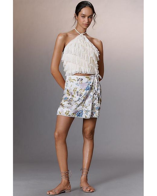 Maeve Multicolor Printed Satin Mini Wrap Skirt
