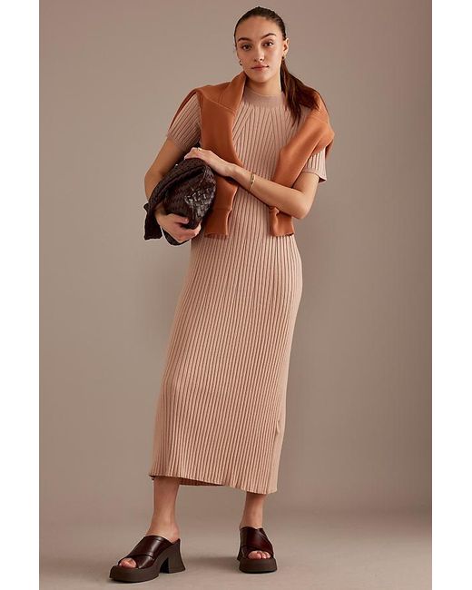Varley Brown Maeve Short-sleeve Rib Knit Midi Dress