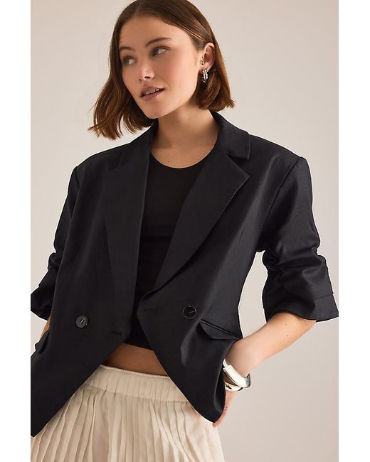 By Anthropologie Black Short-Sleeve Blazer