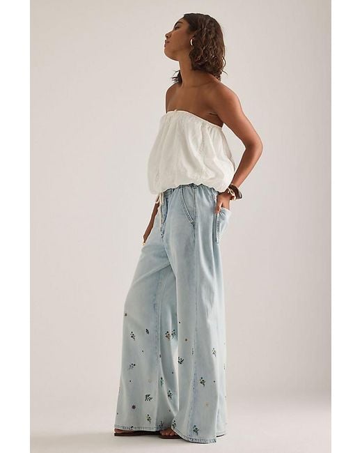 Pilcro Blue The Adi Mid-Rise Ditsy Floral Flare Jeans By