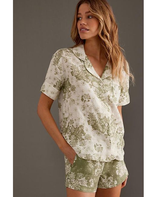 Desmond & Dempsey Brown Short-sleeve Cotton Pyjama Set
