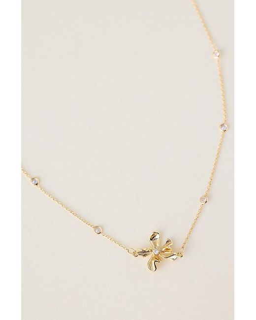 By Anthropologie Natural Plated Crystal Floral Pendant Necklace