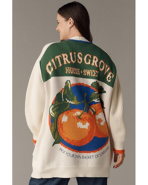 Maeve Green Cotton Blend Veggie Motif Cardigan
