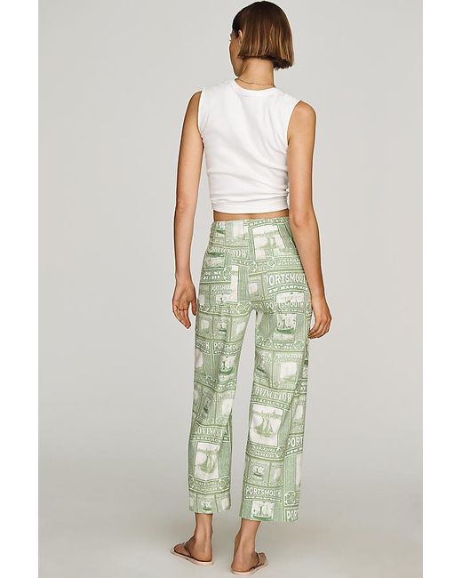Maeve Green The Colette Cropped Wide-Leg Trousers By Printed Linen Edition