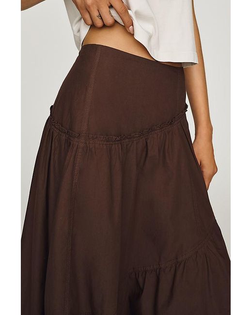 Pilcro Brown Tiered Asymmetric Midi Skirt