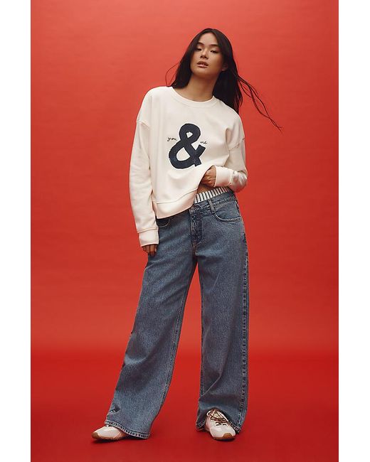Pilcro Gray Low-Rise Wide-Leg Jeans
